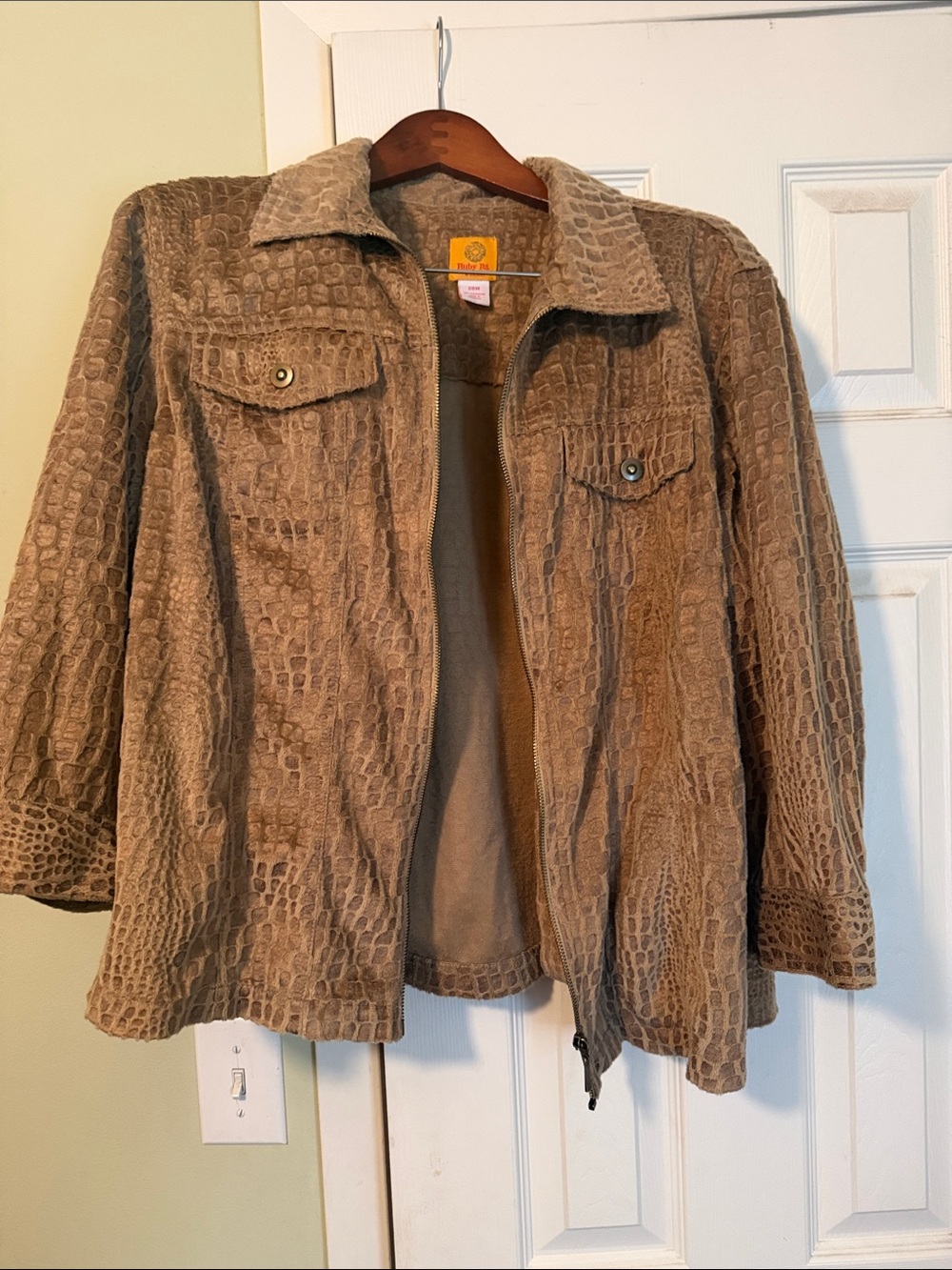 Ruby Rd. Taupe Croc-Embossed Jean Jacket